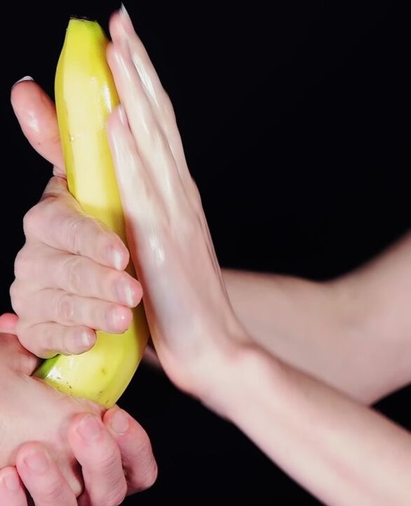 Massage to enlarge penis using banana as example